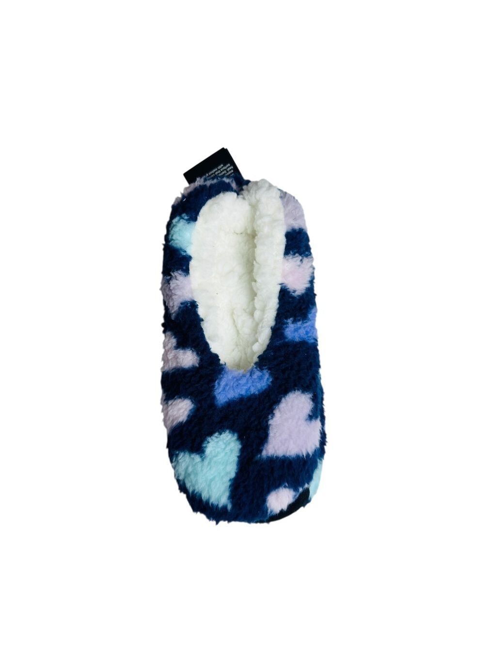 Art Class Kids Fuzzy Slippers Heart Print Cozy Sherpa Lined Gripper Bottoms M L